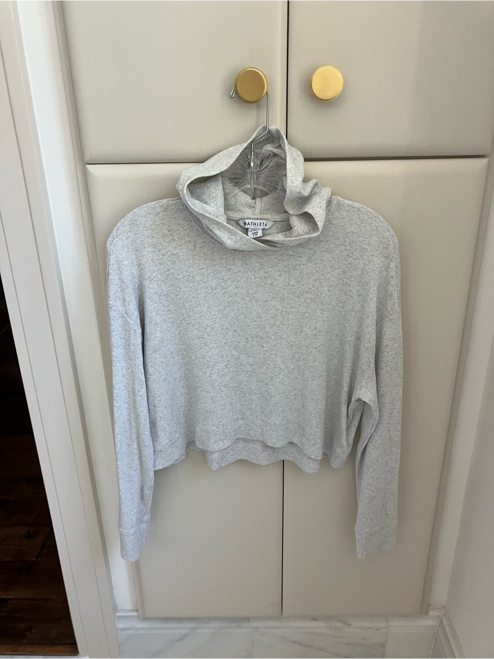 Athleta Heathered Light Gray Ribbed Hoodie - XXS